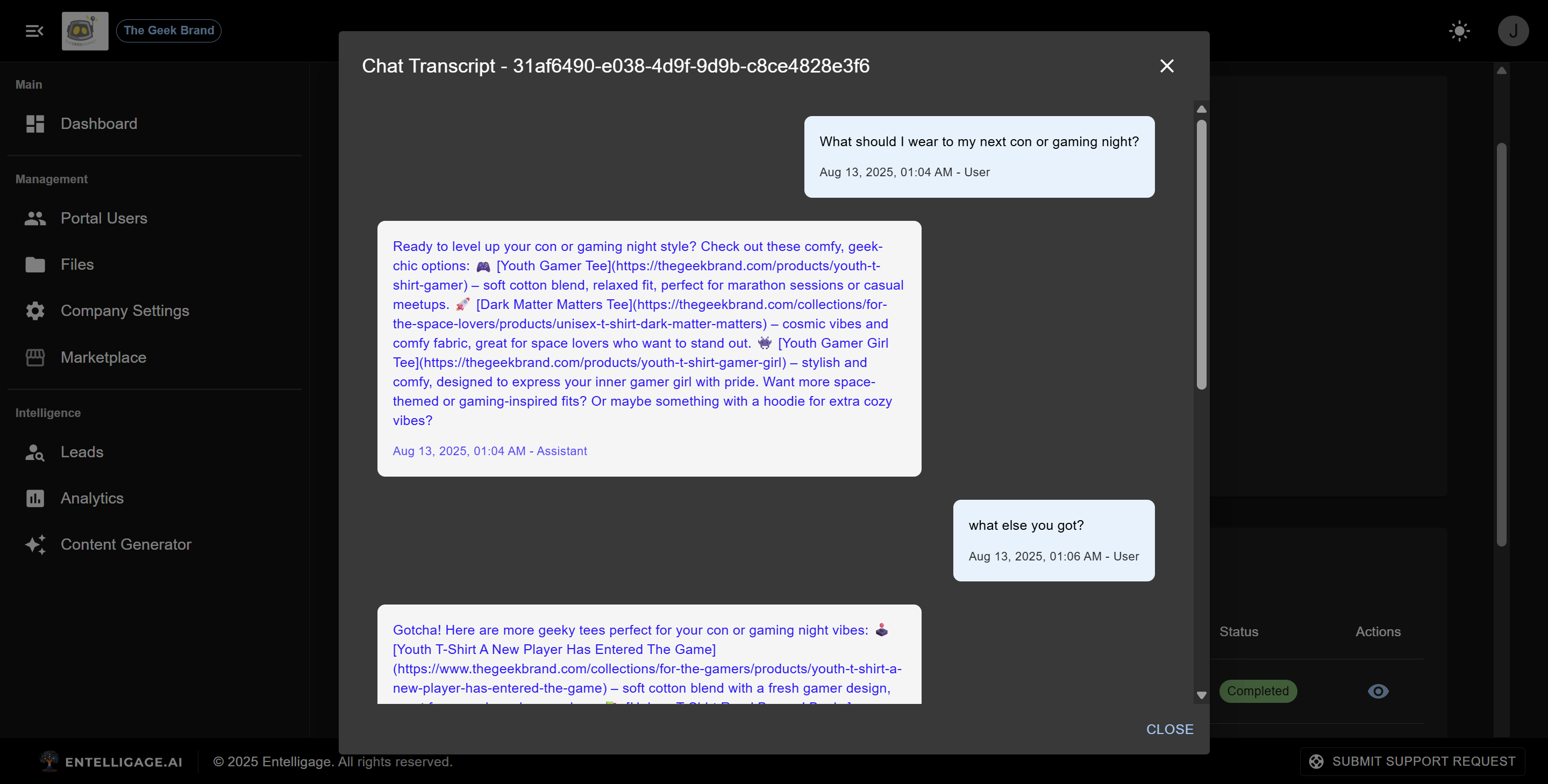 Click to enlarge Conversation Transcripts
